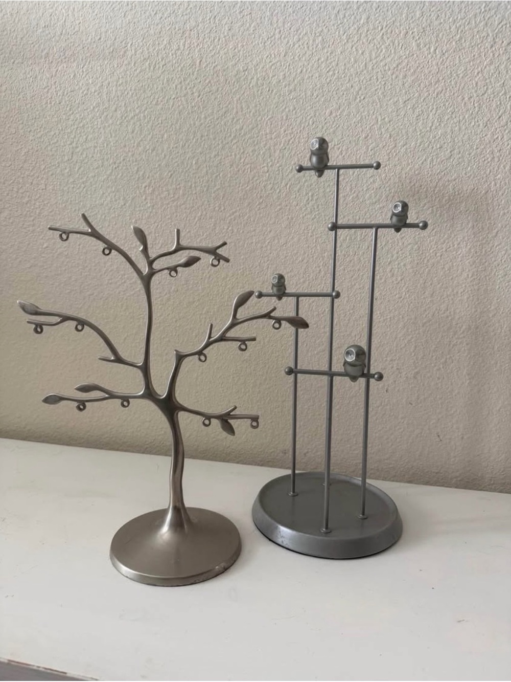 Metal Jewelry Tree & Stand Set in Silver-Tone
